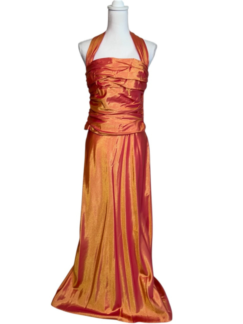 Women's Iridescent Orange Pink Gold Prom Halter 2 pc Dress Size 12